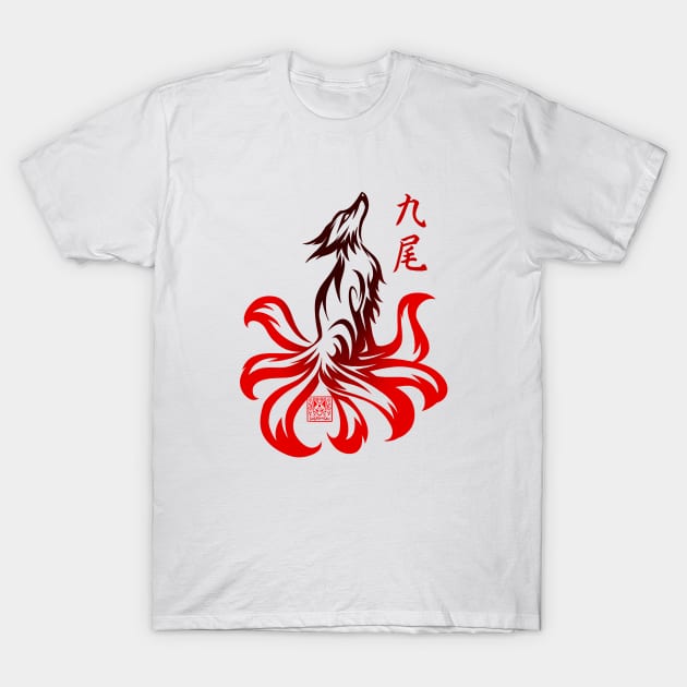 Japanese Nine Tailed Fox Kyubi Kitsune Spirit Tribal animal Nine